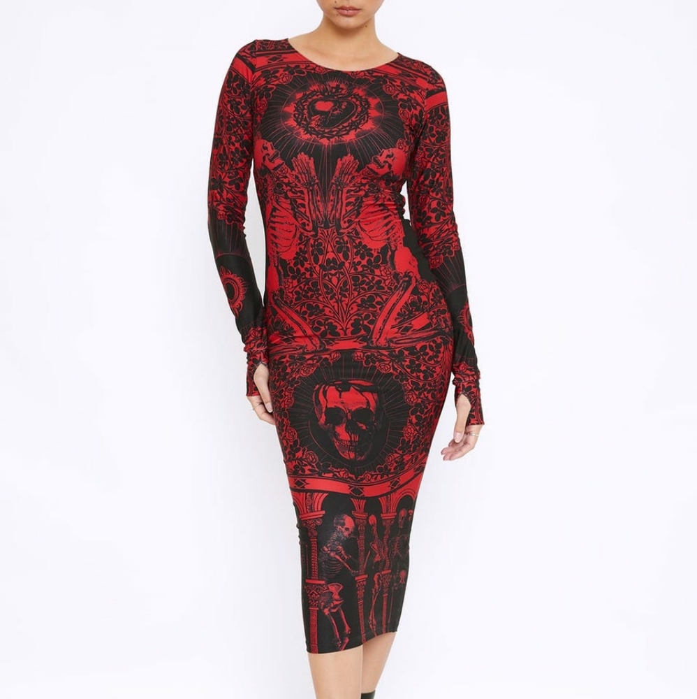 Blackmilk BLOOD SACRIFICE LONG SLEEVE BODYCON MIDI DRESS size M